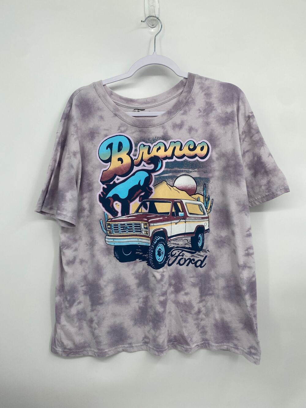 Ford Bronco Tie Dye Short Sleeve Shirt Purple Older Style Horse XXXL